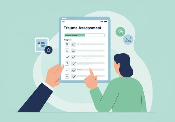 Person taking a confidential online trauma test.