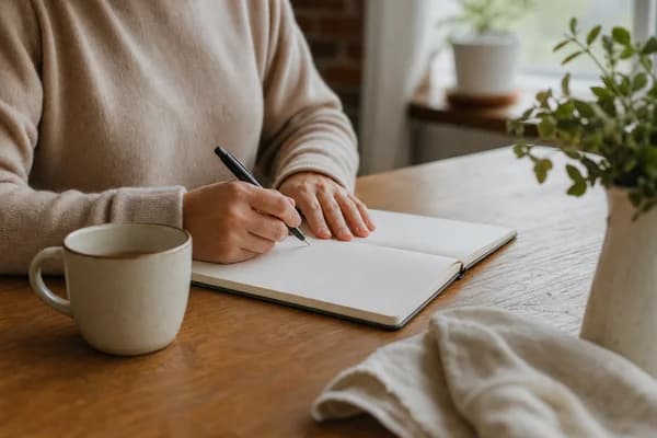 Quiet journaling at a kitchen table