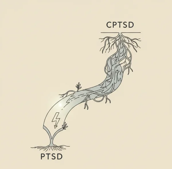 Conceptual paths illustrating PTSD vs CPTSD differences