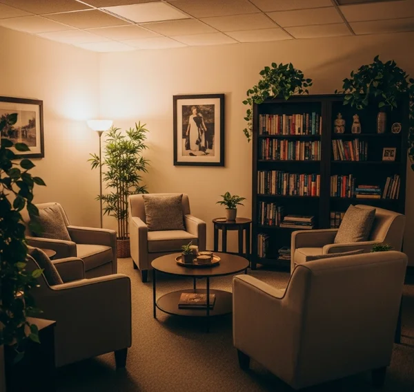Welcoming and calm professional trauma therapy office setting