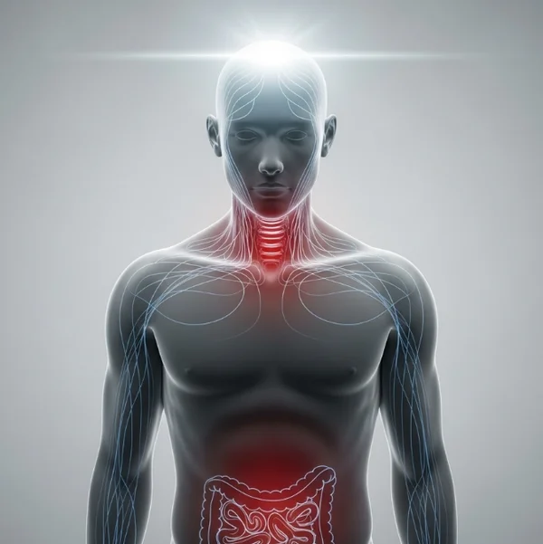 Figura experimentando sintomas físicos de estresse e trauma