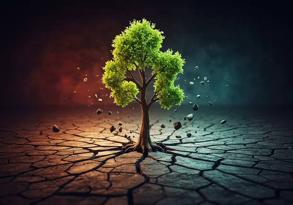 Abstract symbol of growth from past challenges.