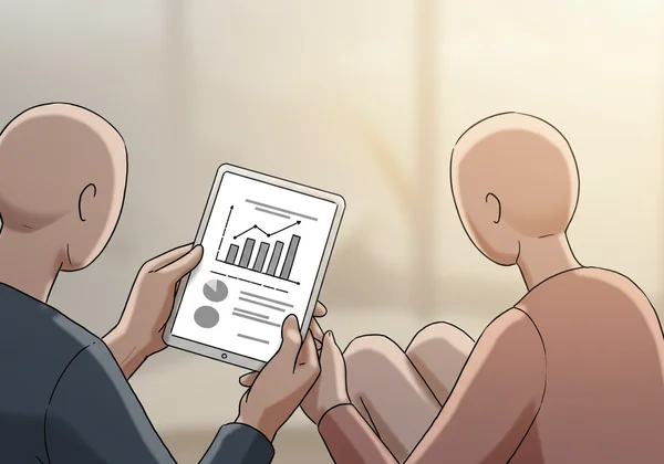 Person sharing online test results to start a conversation.