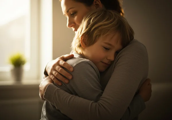 Parent comforts child, creating a safe and secure haven.