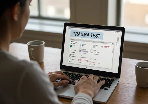 Person taking a confidential online trauma screening